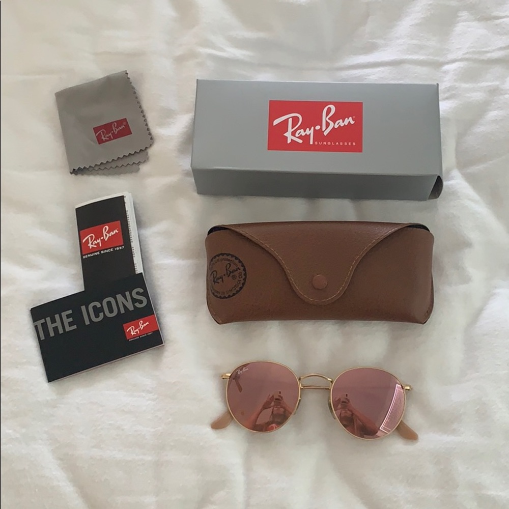 Round Ray Bans rose gold gold frames